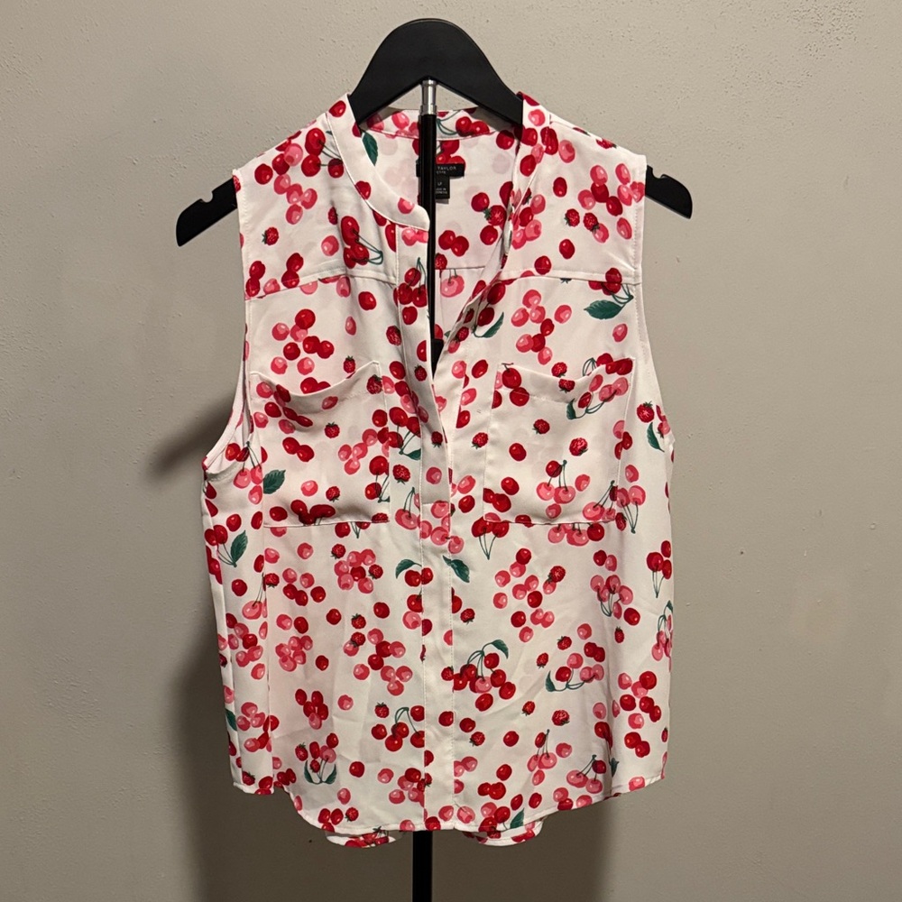 Ann Taylor Fruit Print Sleeveless Top LP
